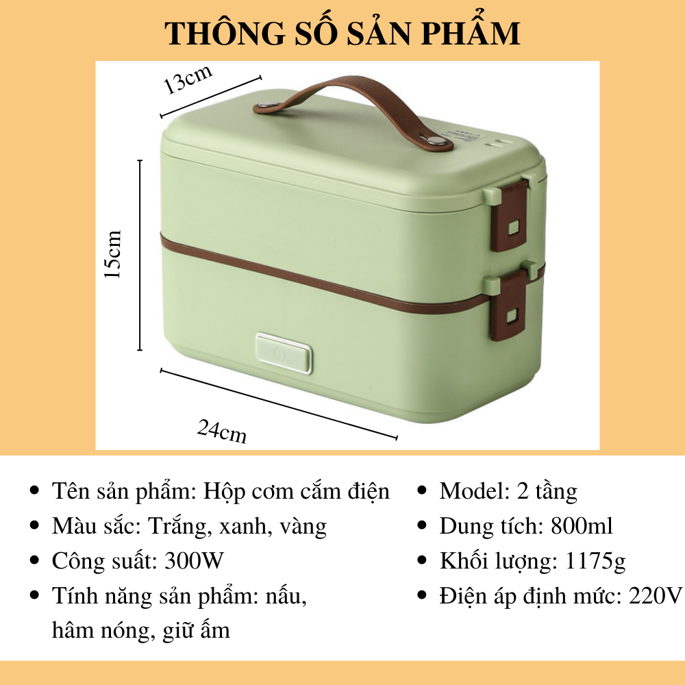 Hộp cơm cắm điện giữ nhiệt văn phòng CTFAST - A08 : Thiết kế 2 tầng tiện dụng, chất liệu inox 304 cao cấp hỗ trợ hấp, nấu chín, làm nóng đồ ăn nhanh chóng - Tặng túi giữ nhiệt cao cấp