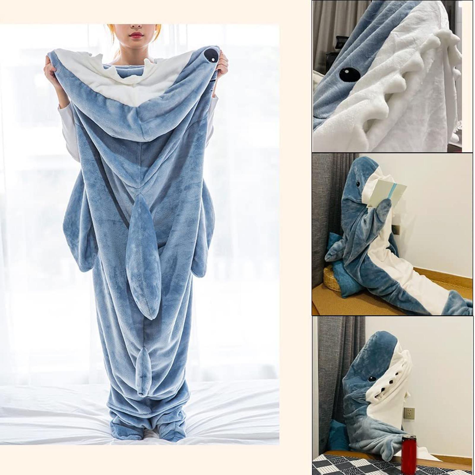 Blanket Wearable Shark Sleeping Bag Blanket Hoodie Sleep Dress Flannel Sleepwear Cute Plush Cozy Cosplay Costume for Celebration