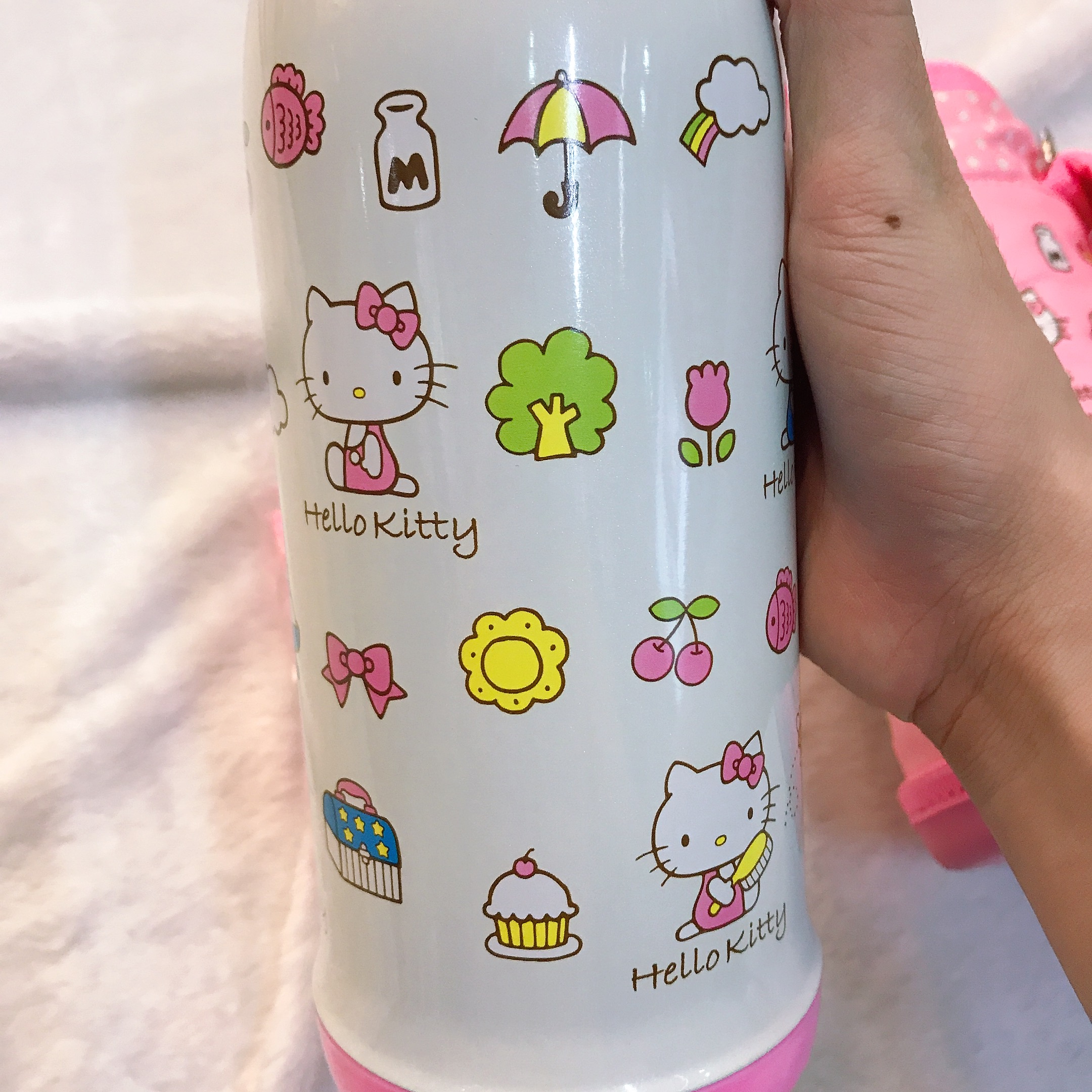 Bình nước giữ nhiệt hình mèo Kitty màu trắng hồng nhiều icon cho trẻ em, bé gái, học sinh -  - KT3656TR