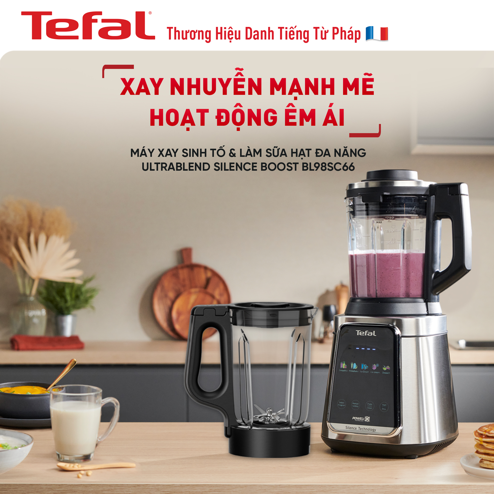 Máy làm sữa hạt, xay nấu đa năng chống ồn Tefal -  BL98SC66 2000W - Hàng chính hãng