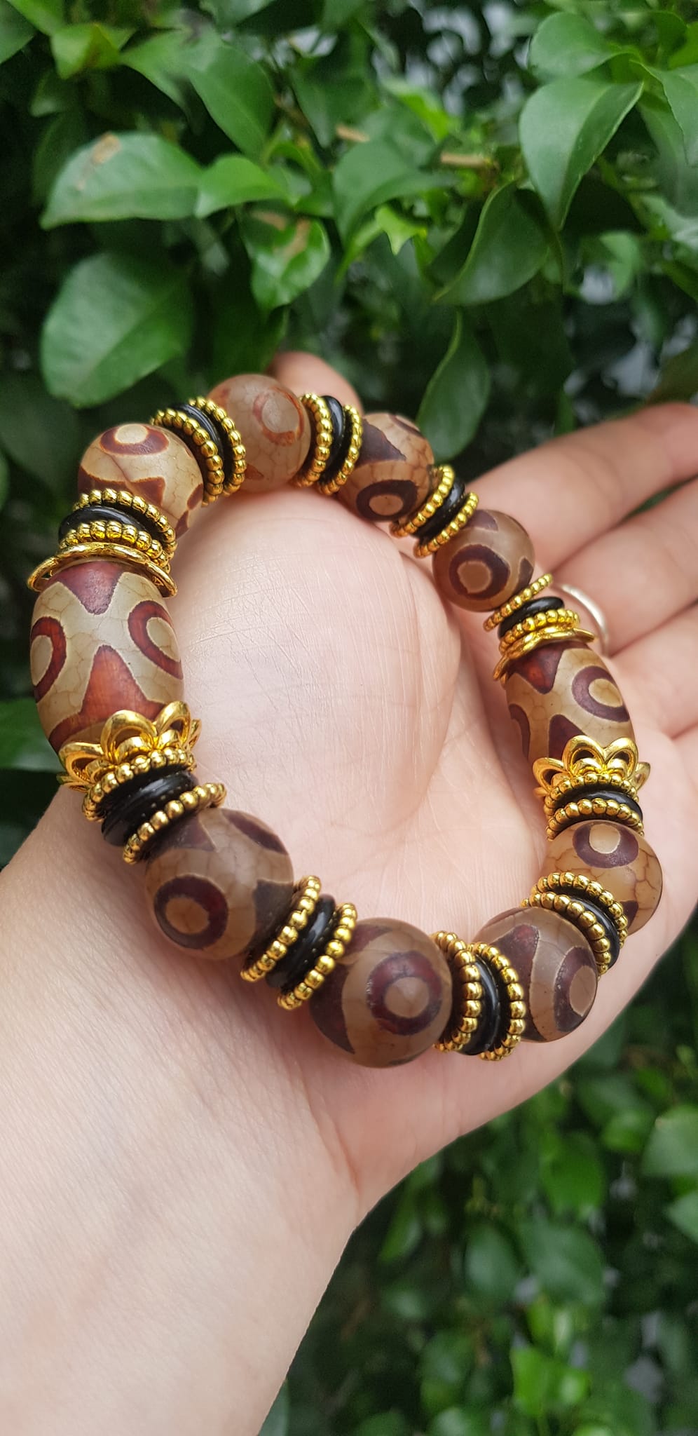 ️Vòng tay nam mã não tây tạng nâu 3 mắt kiểu Size vòng 14mm đẹp Ý nghĩa mang năng lượng tích cực may mắn cát tường cho gia chủ ạ