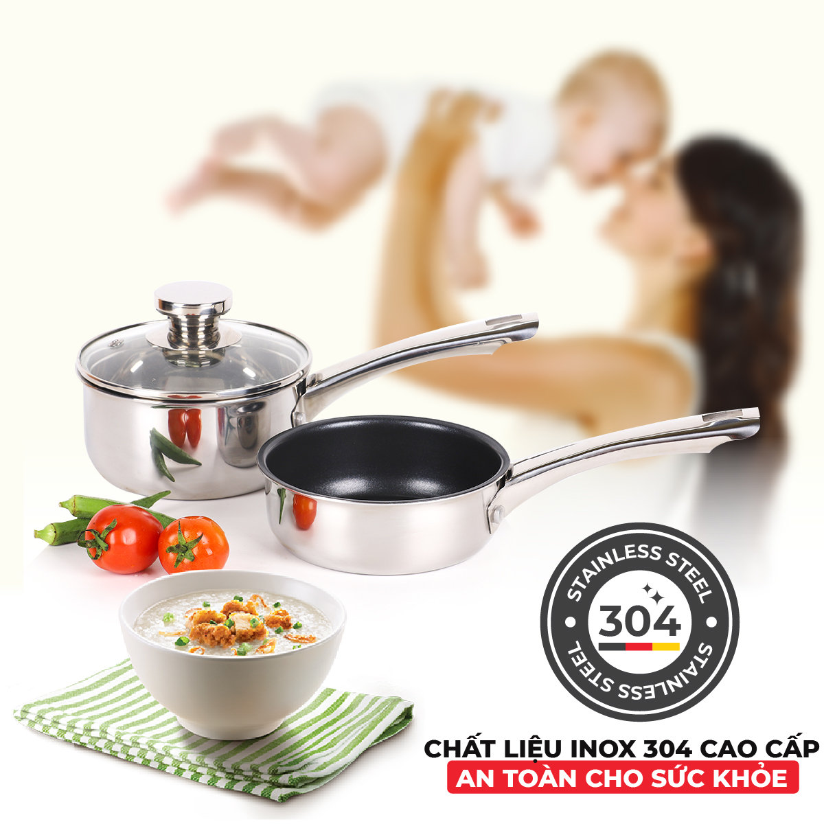 Bộ Nồi Chảo Inox 3 Lớp Liền Khối Kalpen Baby BB14 size 14cm