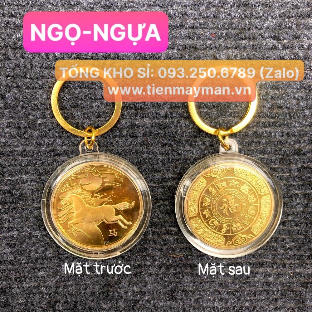 Móc Khóa Đồng Xu 12 Con Giáp Mạ Vàng TUỔI NGỌ - CON NGỰA Treo Oto, Xe Máy Phong Thủy - Ecoins
