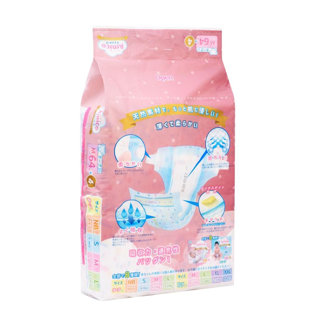 Bỉm - Tã dán Amico size M 64 + 4 miếng (Cho bé 6 - 11kg)