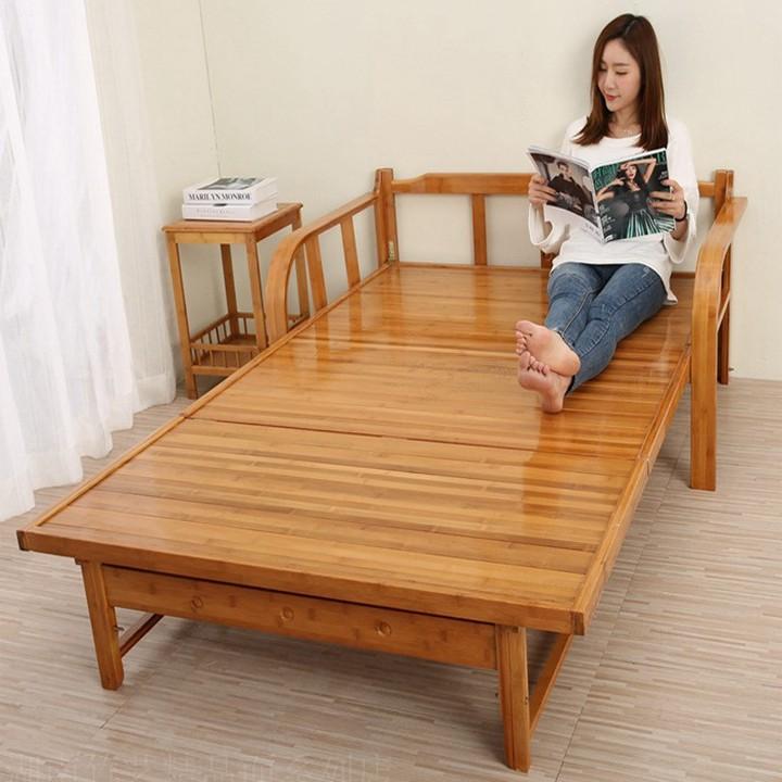 Sofa giường cao cấp,giường gỗ tre gấp gọn thiết kế sang trọng chịu lực siêu tốt, giường gấp gỗ tre tặng kèm tấm nệm đẹp