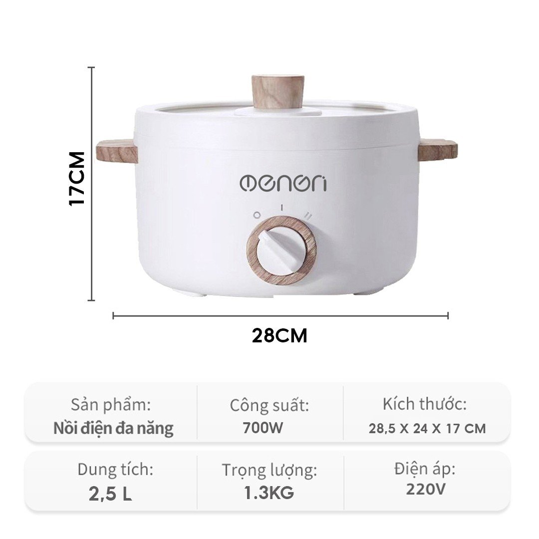 Nồi Điện Đa Năng OENON 2.5L Công Suất 700W Chống Dính 3 Lớp Phù Hợp Nấu Lẩu, Rán, Chiên, Xào - Hàng Chính Hãng