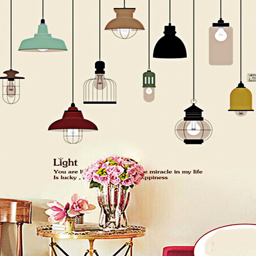 Decal dán tường đèn treo chữ light jm7306