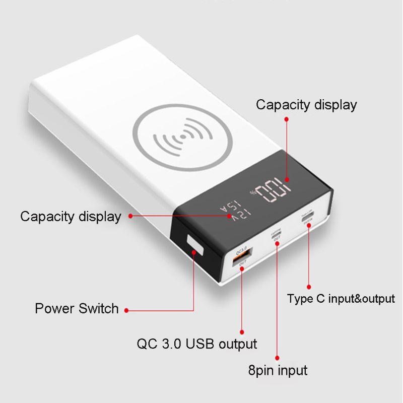 Pin 6x 18650 DIY QI không dây Sạc QC3.0 USB Type C PD Fast Charge Bank Box hộp cho máy tính bảng điện thoại di động