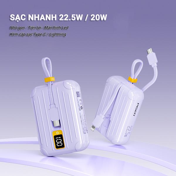 Sạc Dự Phòng Pisen Quick - POWERLink Tiny 22.5W 10000mAh (L &amp; C) - Pisen TS-D326 - Màu Tím