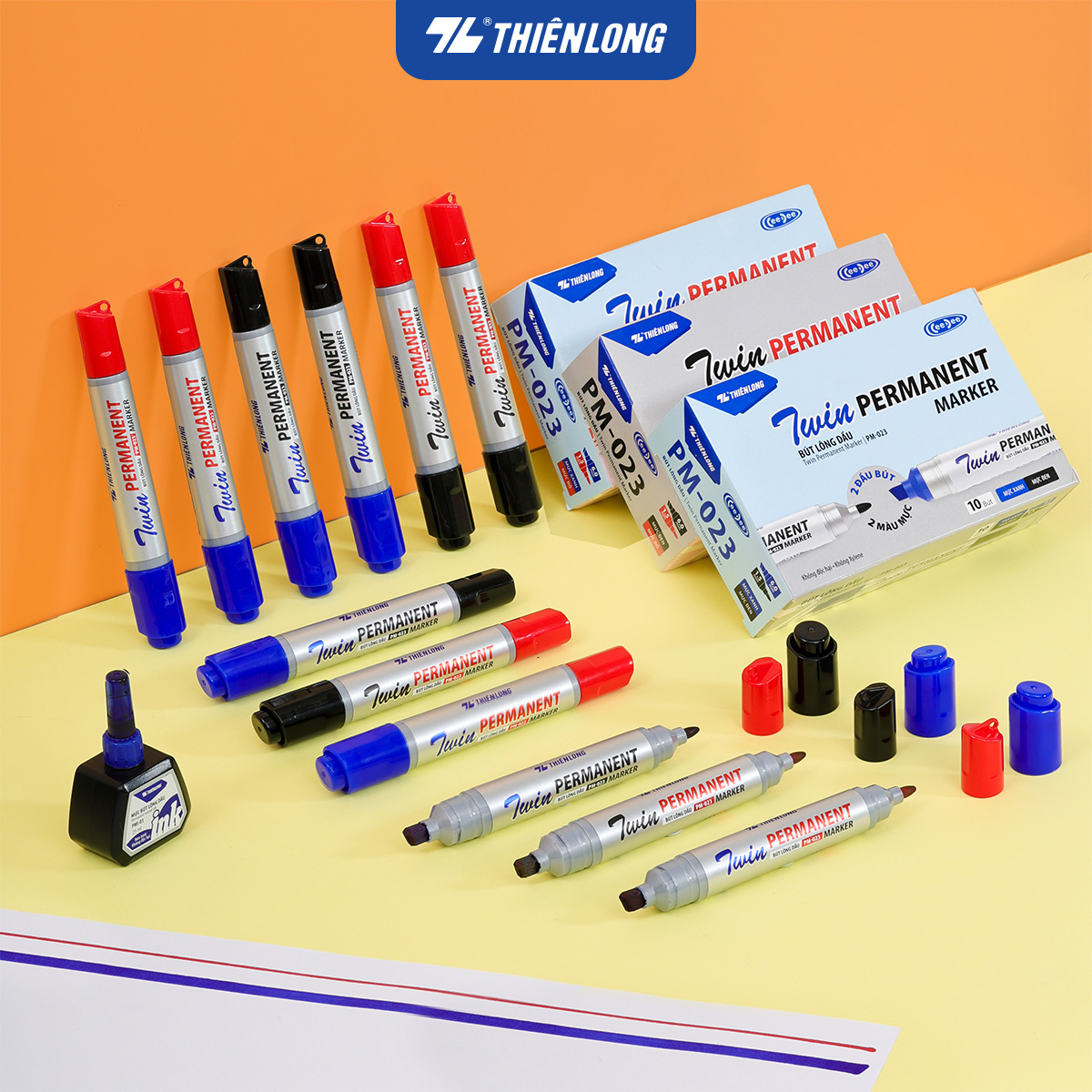 Combo 10 Bút lông dầu 2 đầu mực - Twin Permanent Marker Thiên Long PM-023
