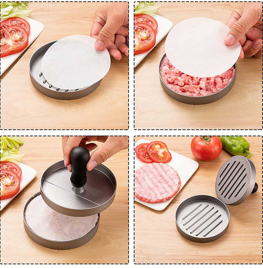 Khuôn nhôm tròn 12 cm tặng kèm 100 tờ giấy thấm dầu dùng ép thịt làm nhân bánh hamburger ép cơm, xôi..đa dụng PVN4789