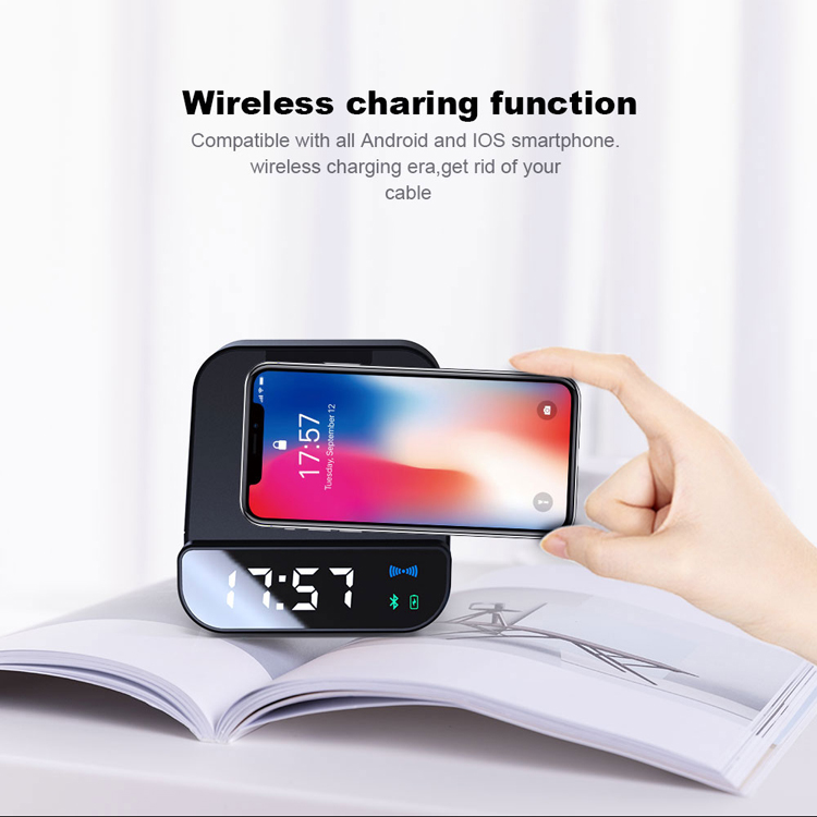 Bộ sạc không dây công suất 10W đa chức năng loa bluetooth, báo thức, sạc dự phòng, giá đỡ điện thoại rất tiện dụng WX016