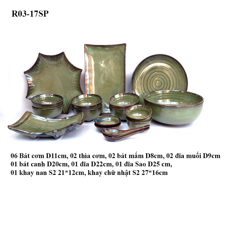 Bộ đồ ăn bát, đĩa Men Rêu hỏa biến cao cấp – chuyên cho nhà hàng 5 sao – Xưởng gốm sứ cao cấp Gia Oanh