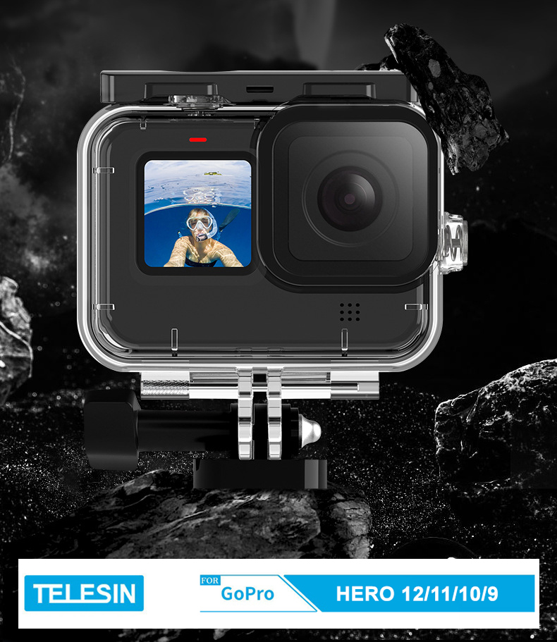 Case chống nước hãng TELESIN dùng cho camera hành động GoPro Hero 9, GoPro Hero 10, GoPro Hero 11, GoPro Hero 12
