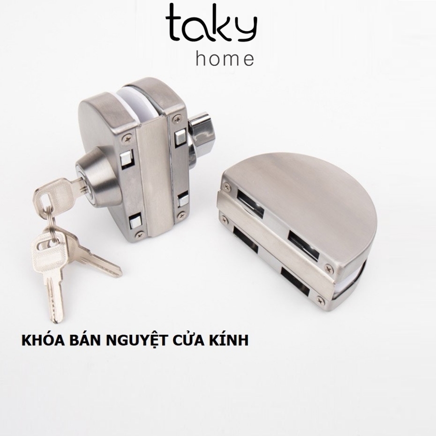 Khóa Bán Nguyệt Inox Cho Cửa Kính Cường Lực, Kính Thường, Lắp Đặt Không Phải Khoan Cắt Kính, Dễ Dàng Tiện Dụng - TakyHome 3205