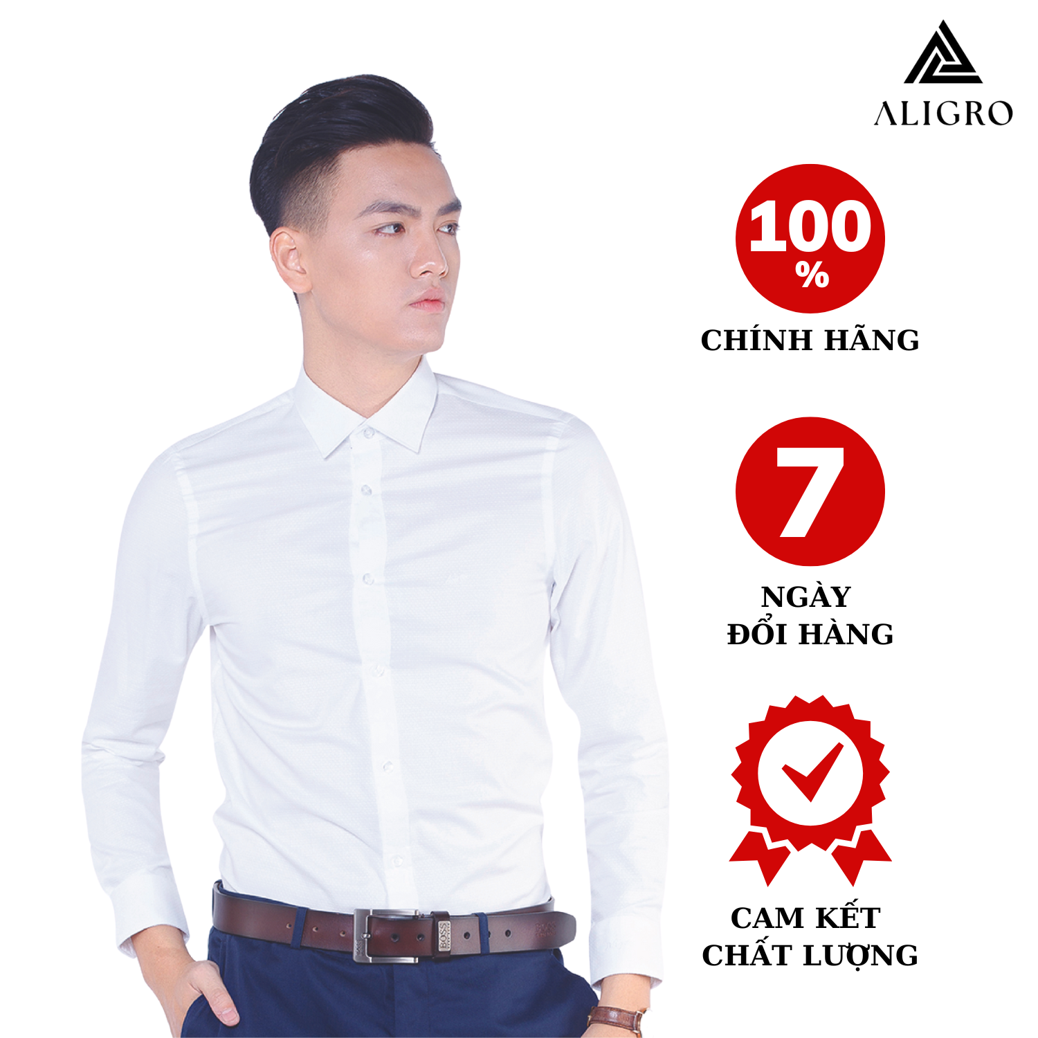 Áo sơ mi nam dài tay ALIGRO 100% chất cotton mềm mịn, thoáng mát, cổ bẻ dáng ôm body màu trắng ALGS149