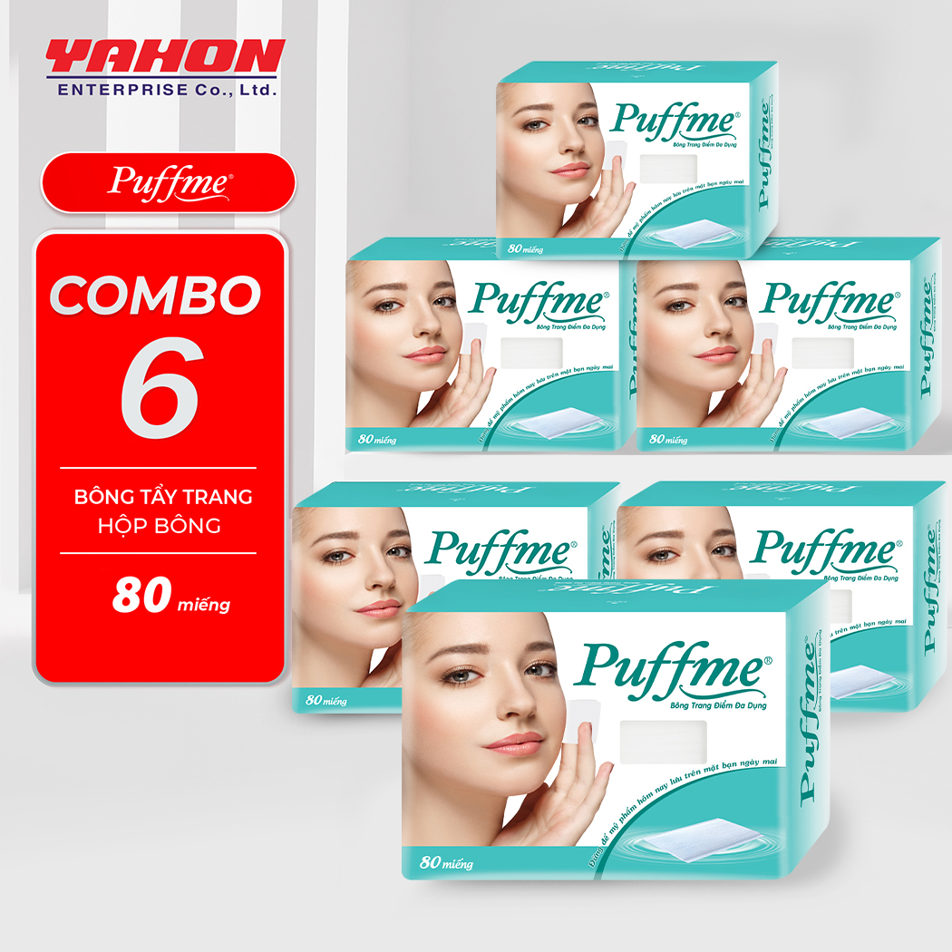 Combo 6 Hộp Bông Tẩy Trang Đa Dụng PUFFME, 80 Miếng/Hộp