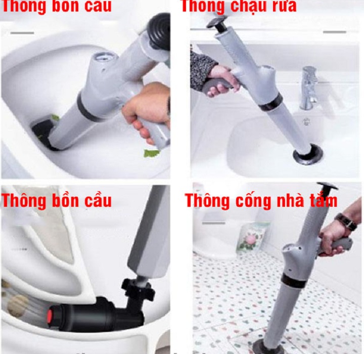 Dụng cụ thông tắc bồn cầu, toilet, lavabo, ống nước, nhà vệ sinh bằng hơi khí nén AGT Cực Mạnh 8kgf/cm - Nhựa ABS Cao Cấp