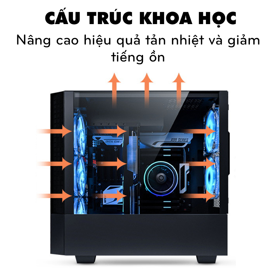 Vỏ case LED, vỏ máy tính mặt kính để BÊN PHẢI MÀN HÌNH (bên trái của người ngồi máy tính) hỗ trợ ATX hàng nhập khẩu Legaxi