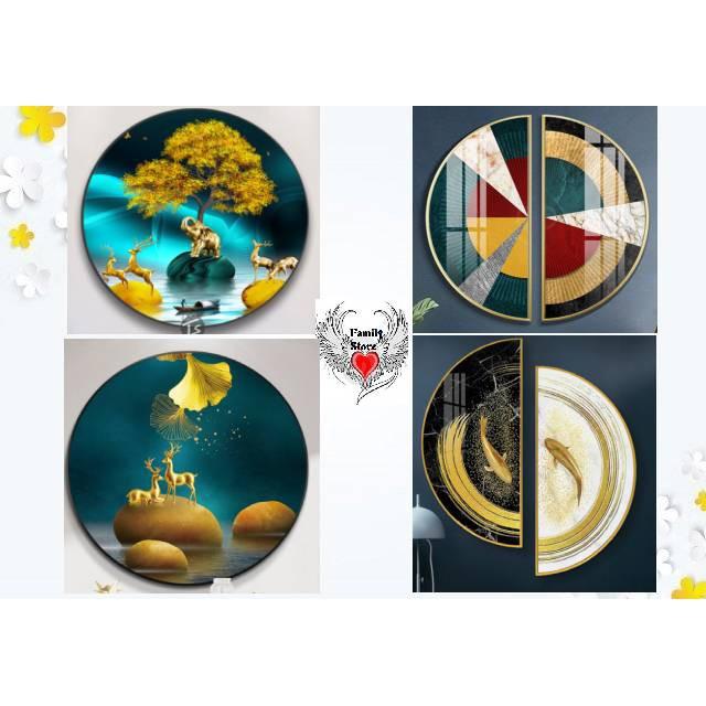 Tranh tráng gương cao cấp hình tròn tuần lộc xanh