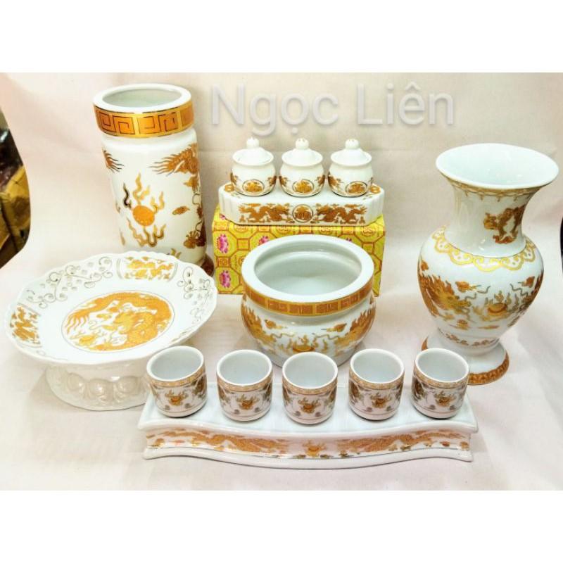 Set Bộ đồ thờ thần tài trắng rồng dành cho bàn thờ 5 tấc