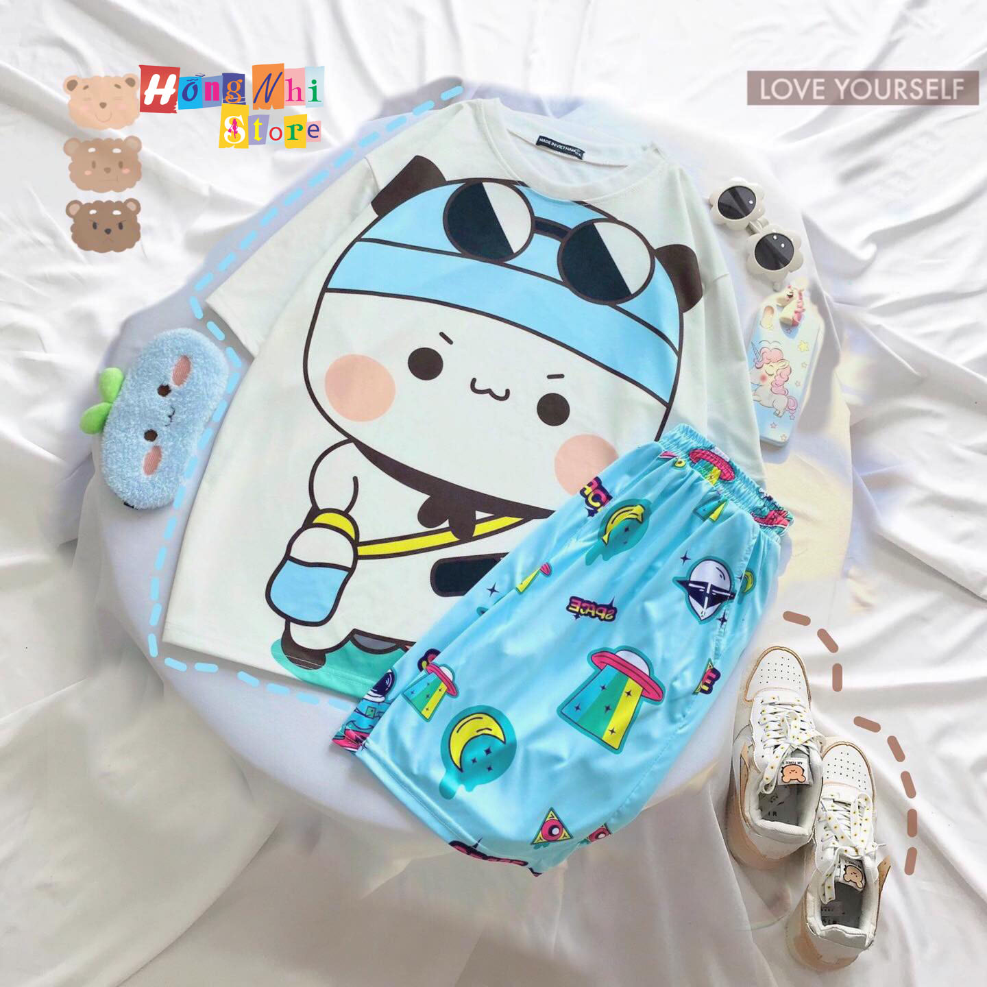 Quần Short Cartoon Unisex, Quần Đùi Hoạt Hình Loang Màu Phiên Bản Mới - MM