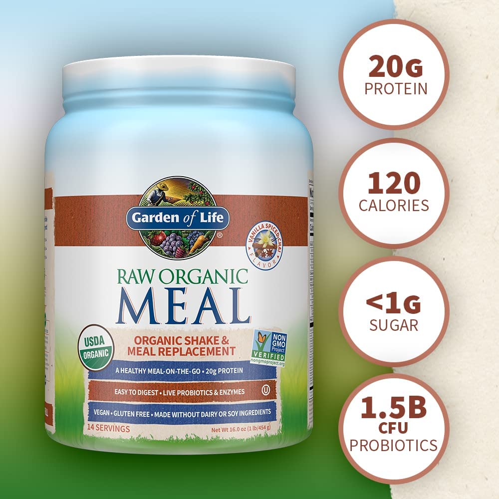 HŨ 454g BỘT ĐẠM HỮU CƠ NGUYÊN CHẤT - THAY BỮA ĂN - VỊ VANILLA CHAI (hoa hồi) Garden of Life Protein Meal (16 oz), ĂN KIÊNG, KETO, EAT CEAN, GYMER