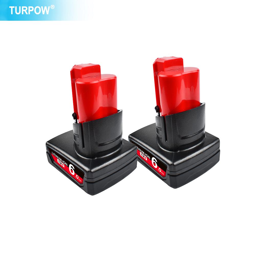 Pin Sạc Turpow 12V 6000mAh cho Dụng cụ không dây Milwaukee 12 XC 48-11-2402 48-11-2411 Pin 48-11-2401 MIL-12A-L Màu sắc: 2 cục 6000mAh