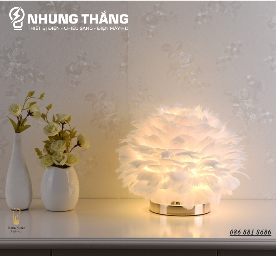 Đèn Bàn Lông Vũ RH-307 Kiểu Dáng Hiện Đại,Sang Trọng - 3 Màu Sắc Thanh Lịch - Tặng Kèm 1 Bóng Led 3 Chế Độ Ánh Sáng