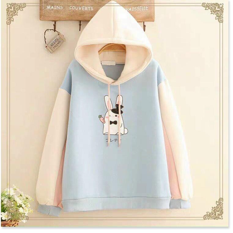Áo khoác hoodies form rộng có mũ con thỏ