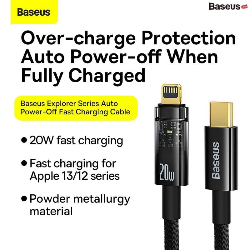Cáp Sạc nhanh Tự Ngắt Gen2 Baseus Explorer Series cho iPhone - Hàng Nhập Khẩu