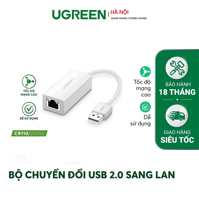 Cáp USB to Lan 2.0 cho Macbook, pc, laptop hỗ trợ Ethernet 10/100 Mbps chính hãng Ugreen 20253 hàng chính hãng