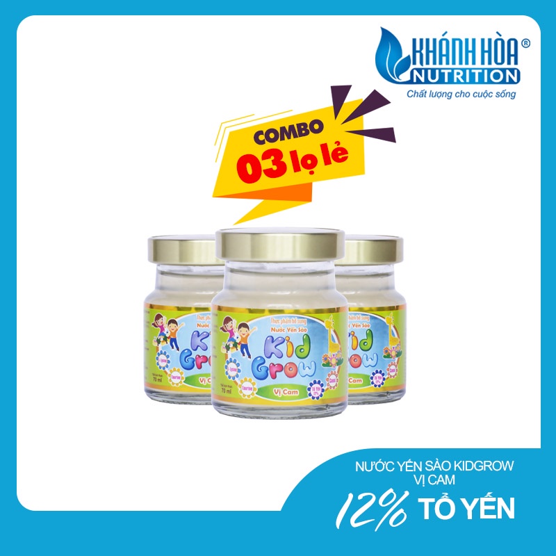 (COMBO 3 LỌ) Nước yến sào 12% Tổ Yến KIDGROW Hương Cam Khánh Hòa Nutrition - Hộp 70ml