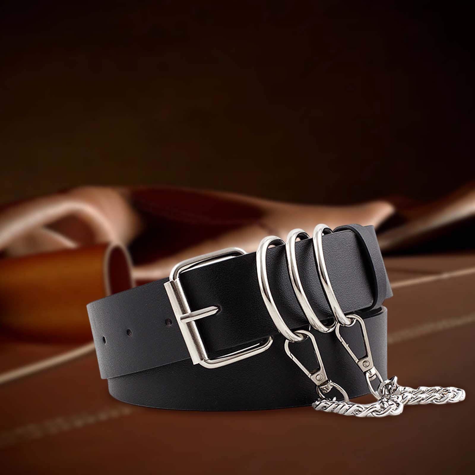Punk Women Waist Belt PU Leather Belt with Chain for Lady Girls Corset Dress