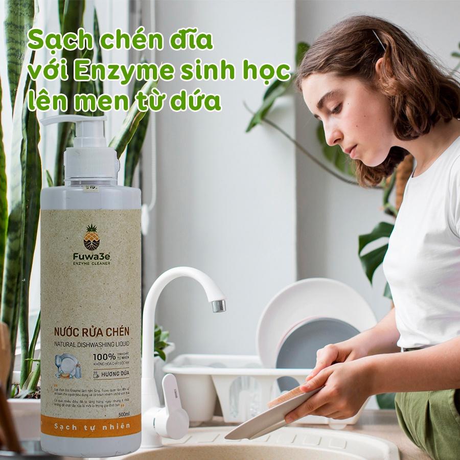 Nước rửa bát hữu cơ Fuwa3e organic Enzyme sinh học 500ml an toàn cho bé bảo vệ da tay