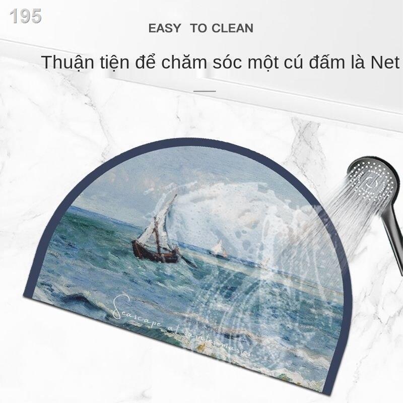 Thảm trải sàn phòng tắm chống trơn trượt thấm nước hình bán nguyệt sơn dầu Van Gogh, tấm lót chân nhanh khô ở lối v