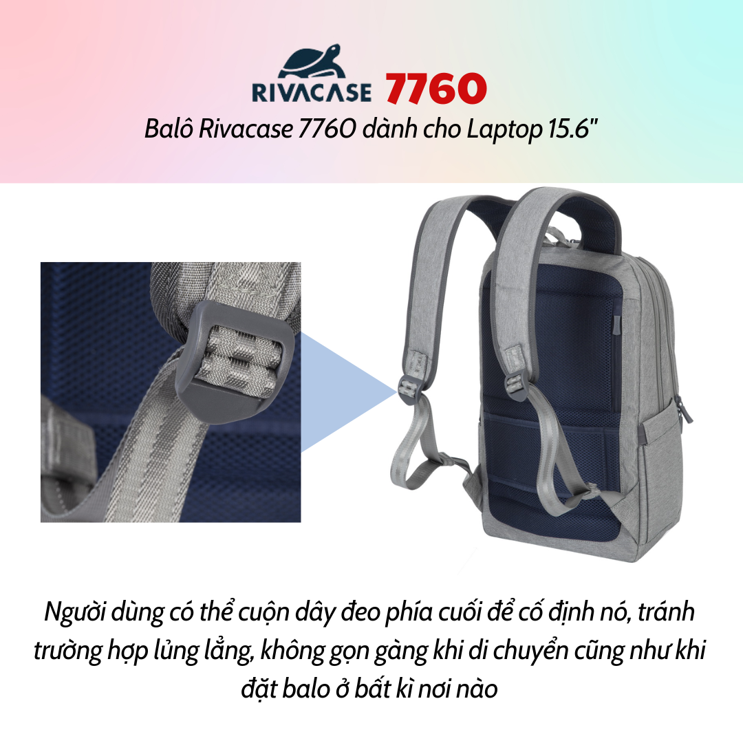 Balô Rivacase 7760 Để Vừa Laptop 15.6&quot; - Bảo Hành 24 Tháng - Hàng Chính Hãng