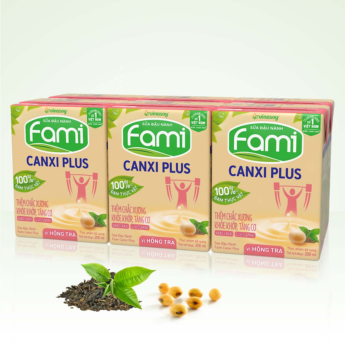 Thùng sữa đậu nành Fami Canxi Plus vị hồng trà hộp (200ml x 36 hộp)