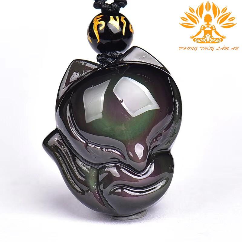 MẶT DÂY CHUYỀN HỒ LY ĐÁ TỰ NHIÊN NGŨ SẮC OBSIDIAN TÌNH DUYÊN MAY MẮN TÀI LỘC TẶNG KÈM DÂY VÀ HỘP GẤM ĐẸP