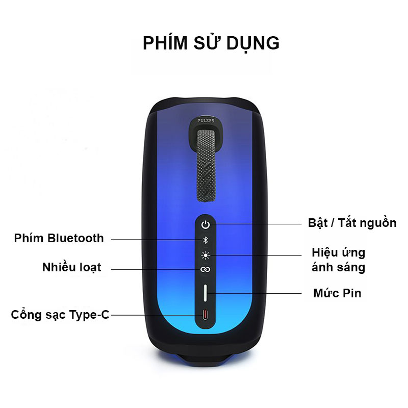 Loa bluetooth, Loa vi tính, Loa không dây DKB PULSE 5, Full Led 360 ĐỘ, Có cổng 3.5 kết nối máy tính, Đèn Led RGB nháy theo nhạc, Phiên bản mới - Hàng Chính Hãng