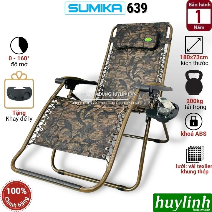 Ghế xếp gấp thư giãn Sumika 639 - Rộng 73cm - Tải trọng 200kg - Tặng khay để ly - Hàng chính hãng