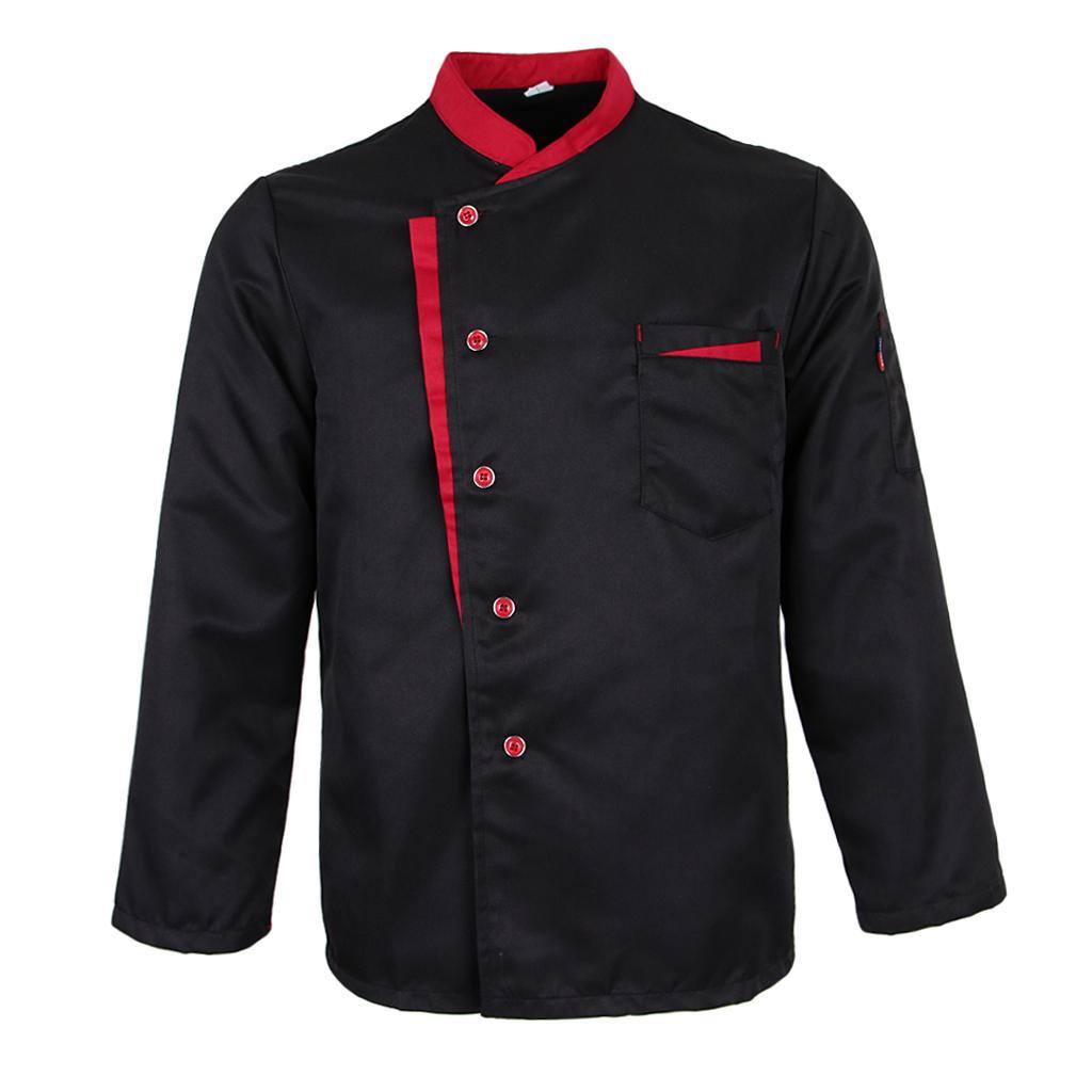 3X Long Sleeves Chef Jacket Coat Hotel Waiters Kitchen Uniform Tops Black L