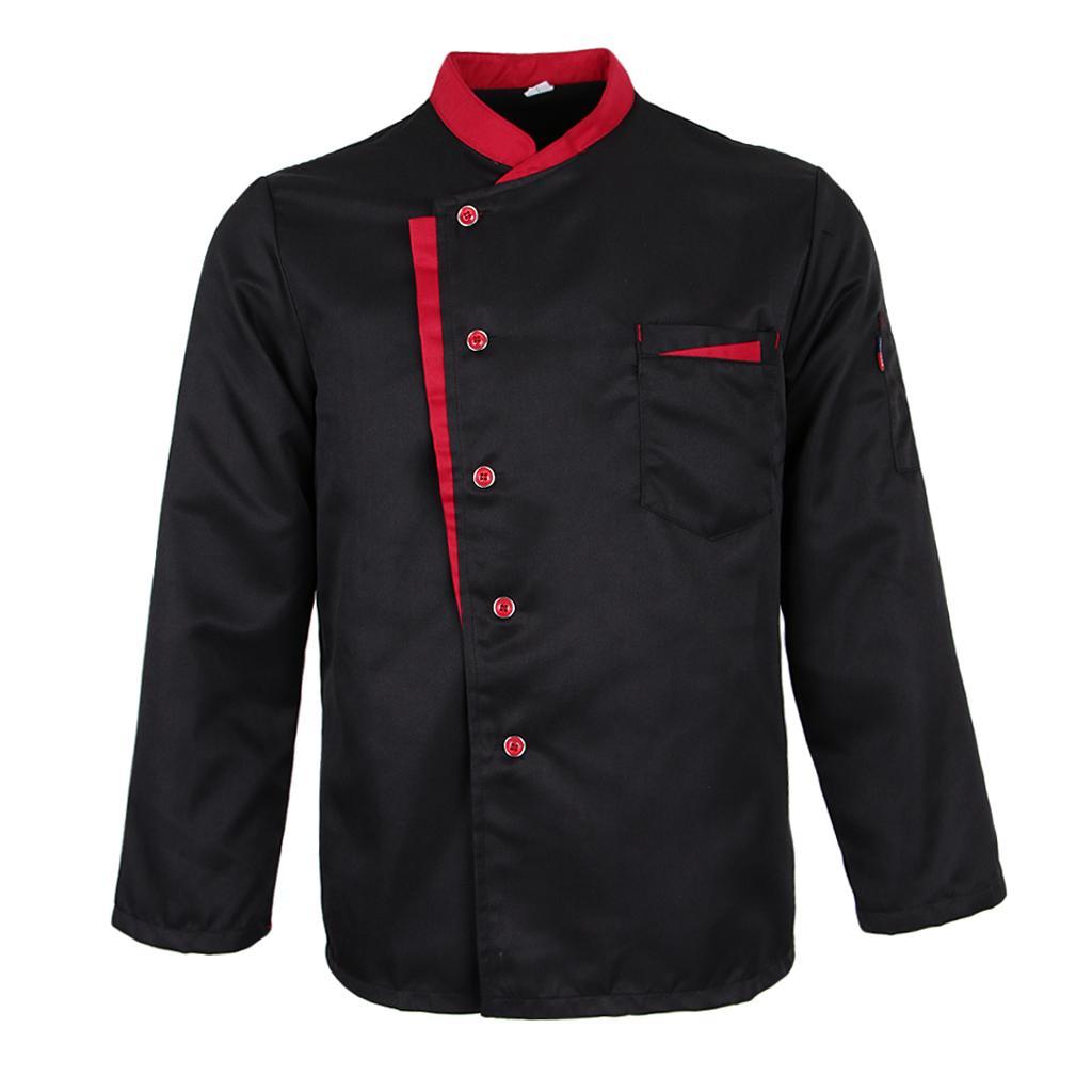 2x Long Sleeve Chef Jacket Coat Hotel Waiter Kitchen Uniform Tops Black L