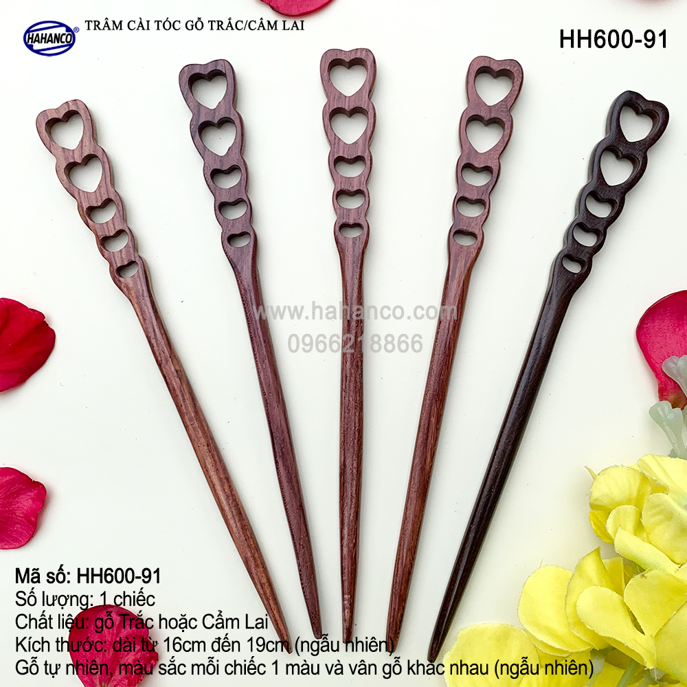 Trâm cài tóc bằng gỗ Cẩm Lai/Trắc HH600 - phong cách cổ trang, điêu khắc sang chảnh HOT TREND cho nữ - HAHANCO