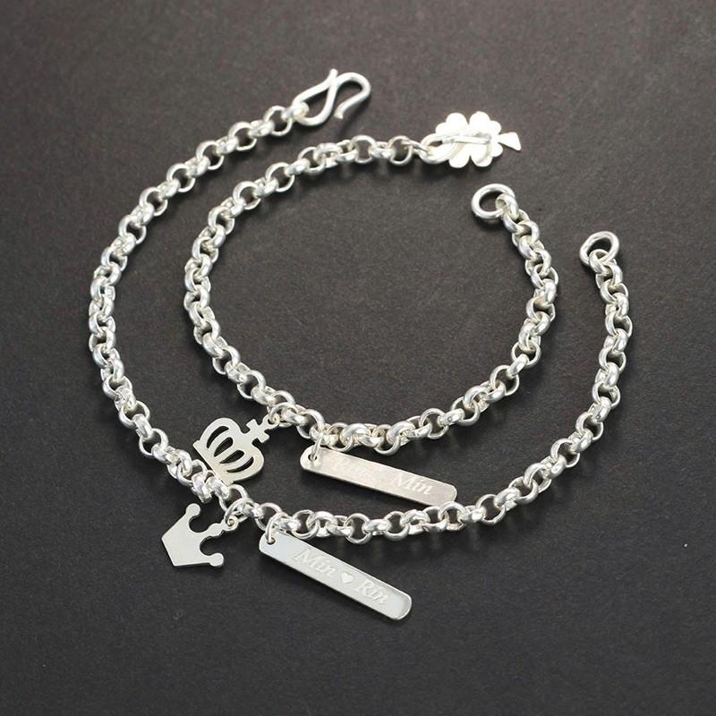 Lắc tay đôi bạc, vòng tay cặp nam nữ bạc ta sáng đẹp, trang sức Minh Thoa Jewelry
