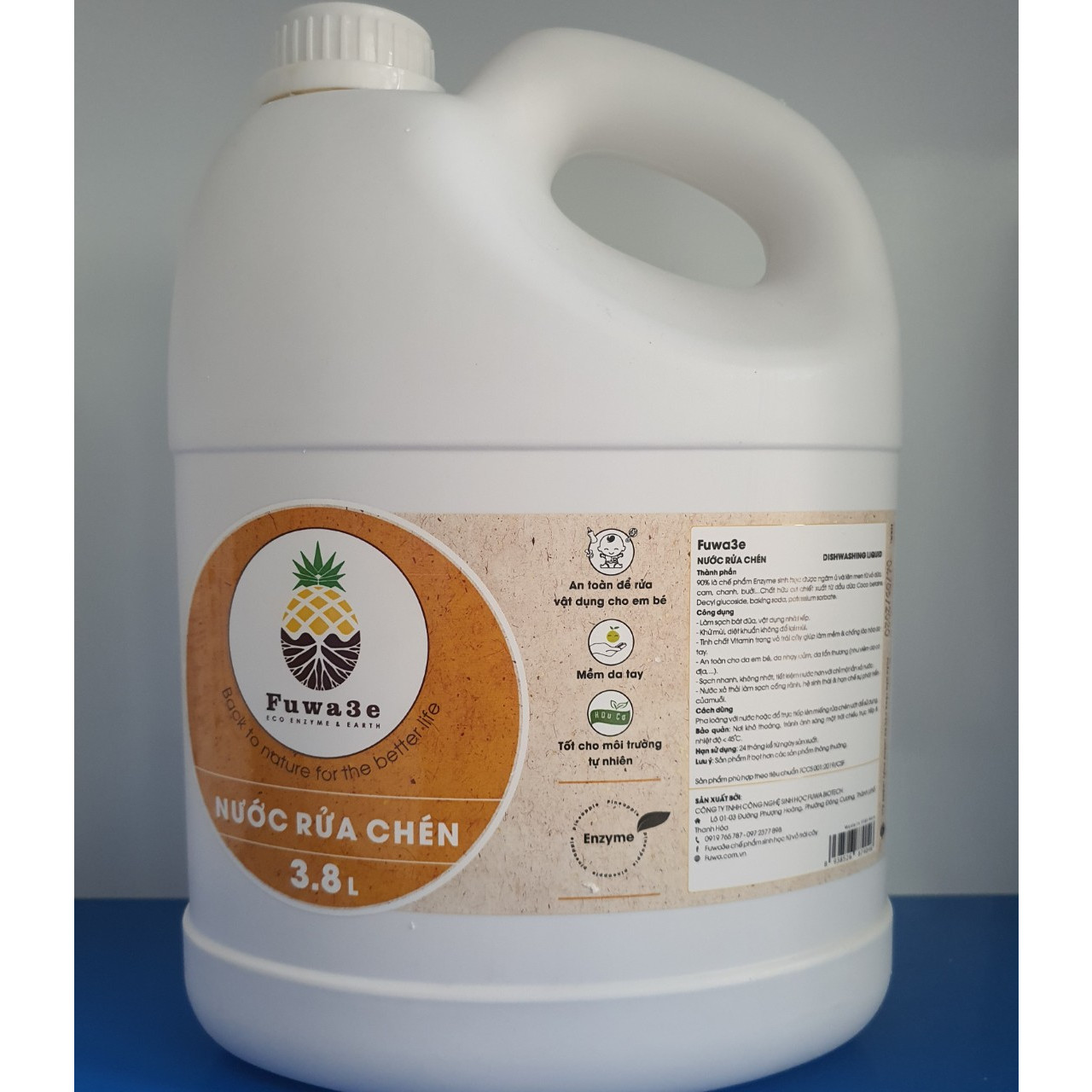 Nước rửa chén Fuwa 3e 3.8LTừ enzyme vỏ trái cây - An toàn cho sức khỏe