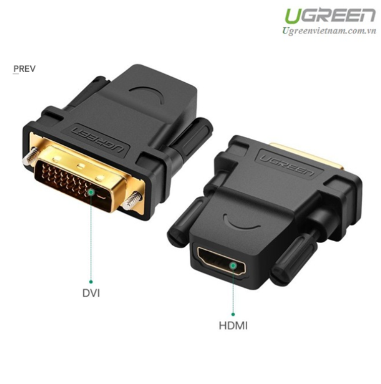 Đầu chuyển đổi DVI-D (24+1) cổng đực sang HDMI cổng cái UGREEN 20124 (màu đen) - Hàng Chính Hãng