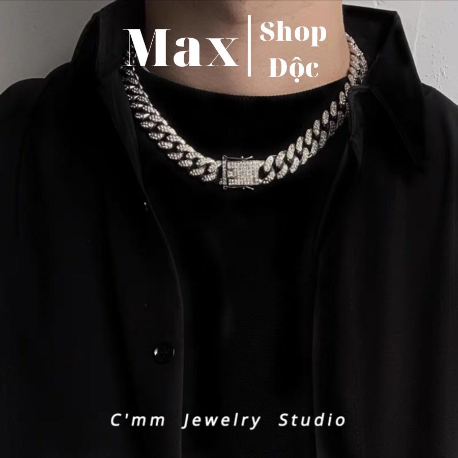 Dây Chuyền Vòng Cổ Nam Nữ Kèm Vòng Tay Nam Cuban HipHop Maxshopdoc Dạng Chuỗi Xích Đẹp Streetwear Thép Titan Cuban Đá