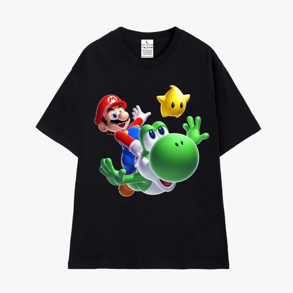 Cao cấp - Áo thun tay lỡ unisex nam nữ oversize Super Mario khủng long Yoshi BND43