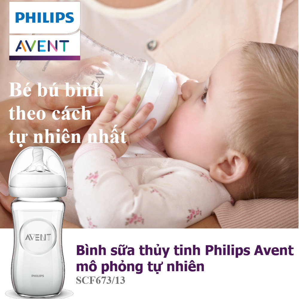 Bình sữa thủy tinh  mô phỏng tự nhiên hiệu Philips Avent (240ml - đơn) cho trẻ từ 1 tháng tuổi 673.13